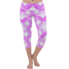 Geometric Chevrons Angles Pink Capri Yoga Leggings by Celenk