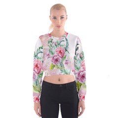 Flowers And Leaves In Soft Purple Colors Cropped Sweatshirt by FantasyWorld7