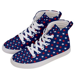 Patriotic Red White Blue Stars Blue Background Women s Hi-top Skate Sneakers by Celenk