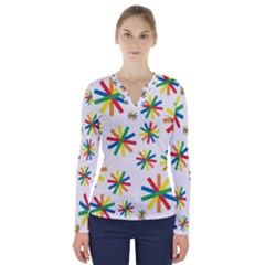 Celebrate Pattern Colorful Design V-neck Long Sleeve Top by Celenk