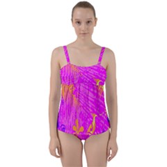 Spring Tropical Floral Palm Bird Twist Front Tankini Set by Celenk