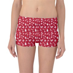 Red Christmas Pattern Reversible Boyleg Bikini Bottoms by patternstudio