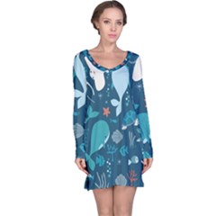 Cool Sea Life Pattern Long Sleeve Nightdress by Bigfootshirtshop