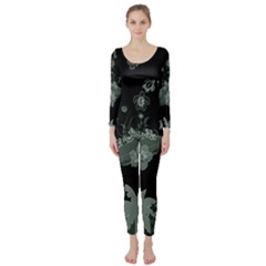 Surfboard With Dolphin, Flowers, Palm And Turtle Long Sleeve Catsuit by FantasyWorld7