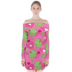 Monster Love Pattern Long Sleeve Off Shoulder Dress by Bigfootshirtshop