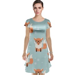 Cute Fox Pattern Cap Sleeve Nightdress by Bigfootshirtshop