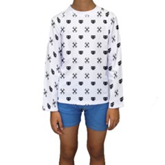 Black Pixel Skull Pirate Kids  Long Sleeve Swimwear by jumpercat