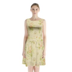 Floral Wallpaper Flowers Vintage Sleeveless Waist Tie Chiffon Dress by Celenk