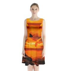 Alabama Sunset Dusk Boat Fishing Sleeveless Waist Tie Chiffon Dress by BangZart