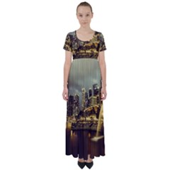 Singapore City Urban Skyline High Waist Short Sleeve Maxi Dress by BangZart