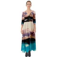 Austria Mountains Lake Water Button Up Boho Maxi Dress by BangZart