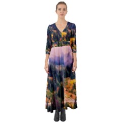 Landscape Fog Mist Haze Forest Button Up Boho Maxi Dress by BangZart