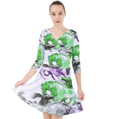 Horse Horses Animal World Green Quarter Sleeve Front Wrap Dress	 by BangZart