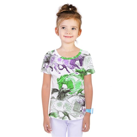 Horse Horses Animal World Green Kids  One Piece Tee by BangZart