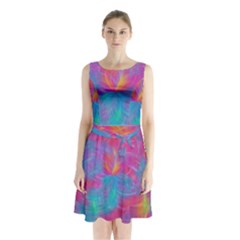 Abstract Fantastic Fractal Gradient Sleeveless Waist Tie Chiffon Dress by BangZart