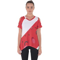 Watermelon Red Network Fruit Juicy Cut Out Side Drop Tee by BangZart