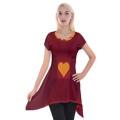 Heart Red Yellow Love Card Design Short Sleeve Side Drop Tunic by BangZart