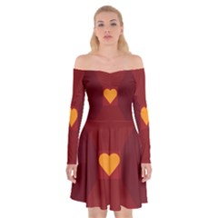 Heart Red Yellow Love Card Design Off Shoulder Skater Dress by BangZart