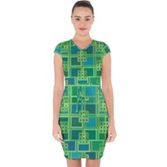 Green Abstract Geometric Capsleeve Drawstring Dress  by BangZart