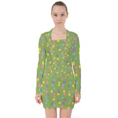 Balloon Grass Party Green Purple V-neck Bodycon Long Sleeve Dress by BangZart