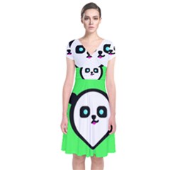 Panda Bear Short Sleeve Front Wrap Dress by Celenk