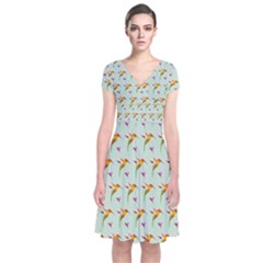 Birds Hummingbirds Wings Short Sleeve Front Wrap Dress by Celenk