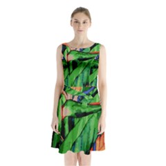 Flowers Art Beautiful Sleeveless Waist Tie Chiffon Dress by Celenk