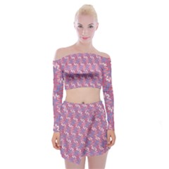 Pattern Abstract Squiggles Gliftex Off Shoulder Top With Mini Skirt Set by Celenk