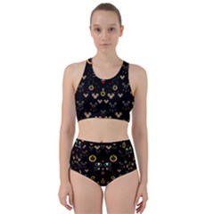 Merry Black Cat In The Night And A Mouse Involved Pop Art Racer Back Bikini Set by pepitasart