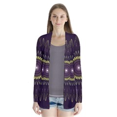 Fractal Purple Mandala Violet Drape Collar Cardigan by Celenk