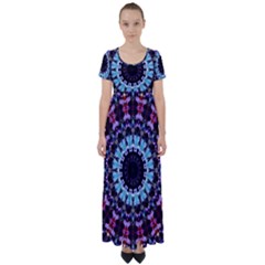 Kaleidoscope Shape Abstract Design High Waist Short Sleeve Maxi Dress by Celenk