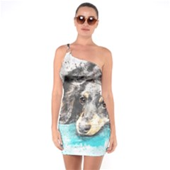 Dog Animal Art Abstract Watercolor One Soulder Bodycon Dress by Celenk