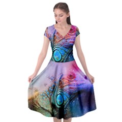 Lizard Reptile Art Abstract Animal Cap Sleeve Wrap Front Dress by Celenk