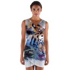 Tiger Drink Animal Art Abstract Wrap Front Bodycon Dress by Celenk