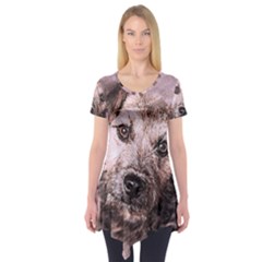 Dog Pet Terrier Art Abstract Short Sleeve Tunic  by Celenk