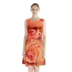 Rose Orange Rose Blossom Bloom Sleeveless Waist Tie Chiffon Dress by Celenk