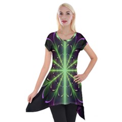 Fractal Purple Lime Pattern Short Sleeve Side Drop Tunic by Celenk