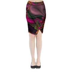 Fractal Abstract Colorful Floral Midi Wrap Pencil Skirt by Celenk