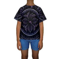 Fractal Abstract Purple Majesty Kids  Short Sleeve Swimwear by Celenk