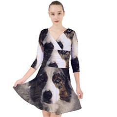 Dog Pet Art Abstract Vintage Quarter Sleeve Front Wrap Dress	 by Celenk