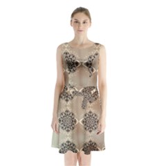 Flower Pattern Pattern Art Sleeveless Waist Tie Chiffon Dress by Celenk