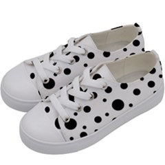 Black On White Polka Dot Pattern Kids  Low Top Canvas Sneakers by LoolyElzayat