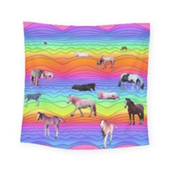 Horses In Rainbow Square Tapestry (small) by CosmicEsoteric