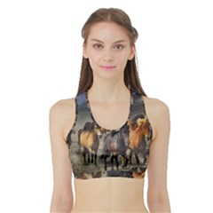 Horses Stampede Nature Running Sports Bra With Border by Celenk