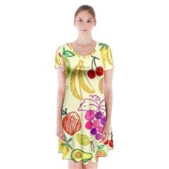 Cute Fruits Pattern Short Sleeve V-neck Flare Dress by paulaoliveiradesign