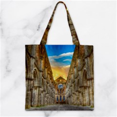 Abbey Ruin Architecture Medieval Zipper Grocery Tote Bag by Celenk