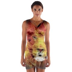 Fractal Lion Wrap Front Bodycon Dress by Celenk