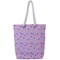 Blue Pink Hearts Full Print Rope Handle Tote (small) by snowwhitegirl