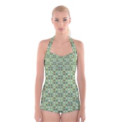 Green Brown  Eggs On Green Boyleg Halter Swimsuit  by snowwhitegirl