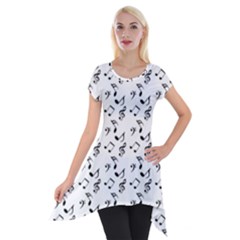 White Music Notes Short Sleeve Side Drop Tunic by snowwhitegirl